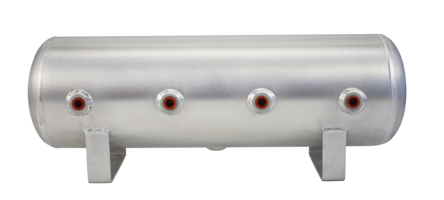 2.5 Gallon Aluminum Air Tank; (4) 1/4 In.  Face Ports; 6 In.  D X 20 In.  L Light Weight 200PSI Maximum Operating Pressure.