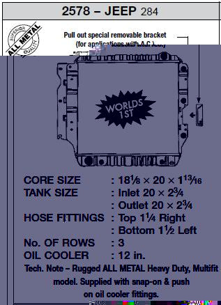 87-04 Jepp Wrangler (3 ROW Copper Core) Radiator
