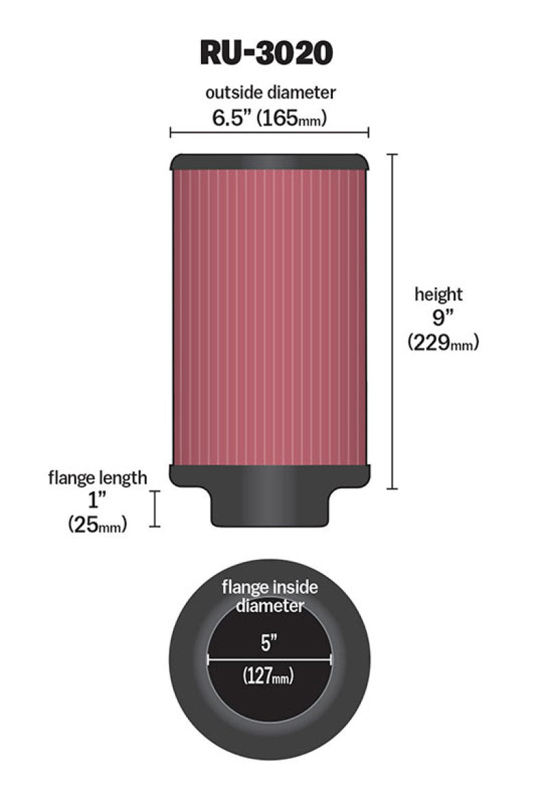 K&N Filter 2 1/4inch 10 Degree Flange 16 1/4inch x 4inch - 4 1/2inch Height RU-3020