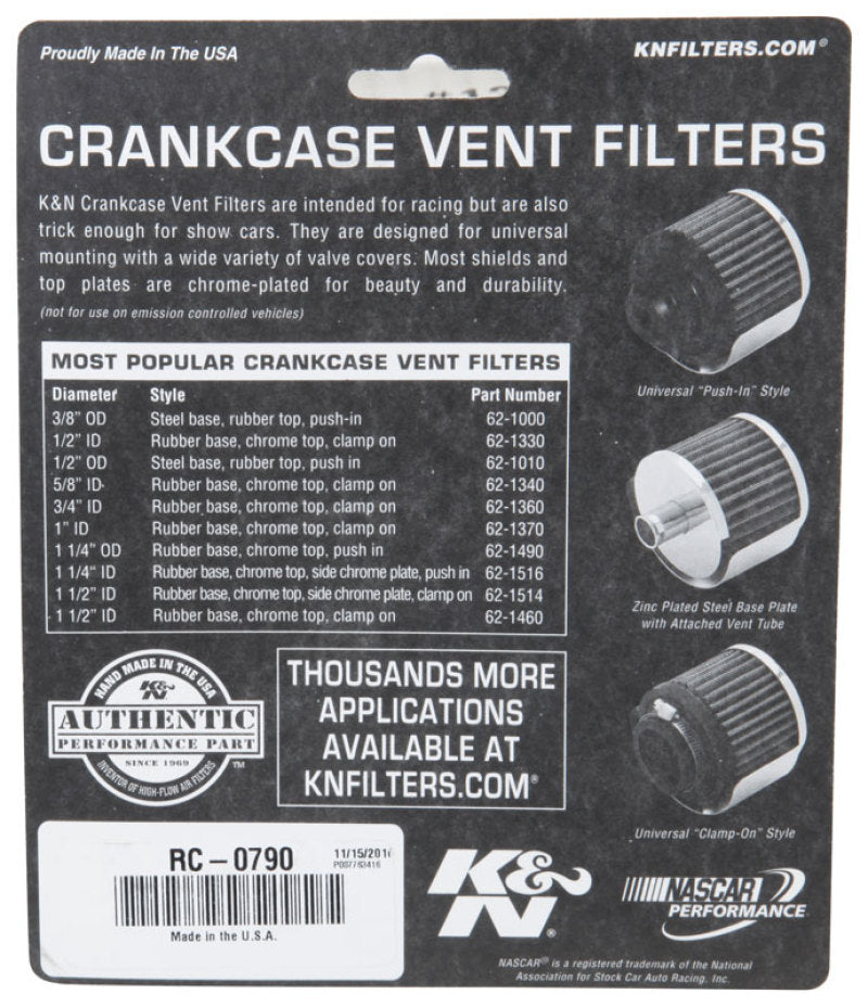 K&N Universal Chrome Filter 1 3/8 inch FLG / 2 1/2 inch Base / 2 inch Top / 2 1/4 inch Height RC-0790