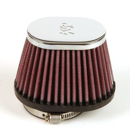 K&N Uni Chrome Oval Tapered Filter 2.125in FlgID x 4inB OL x 3inB OW x 3inT OL x 2inT OW x 2.75in H RC-0981