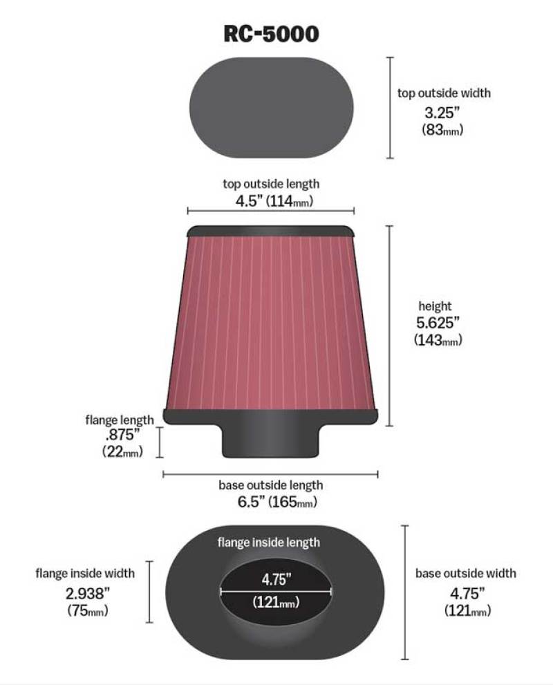 K&N Universal Chrome Filter GM TPI Custom - Oval Flange RC-5000