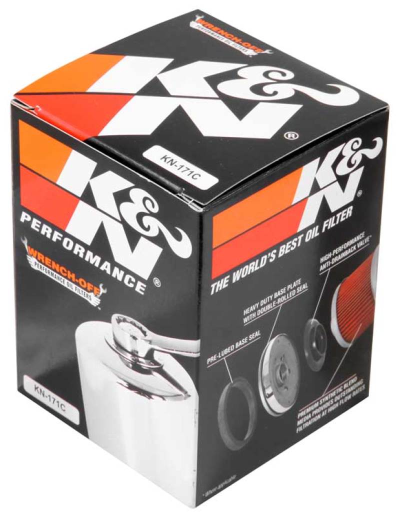 K&N Harley Davidson / Buell 3in OD x 4.063in H Chrome Oil Filter KN-171C