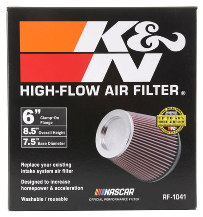 K&N Round Tapered Universal Air Filter 6 inch Flange 7 1/2 inch Base 5 inch Top 7 1/2 inch Height RF-1041