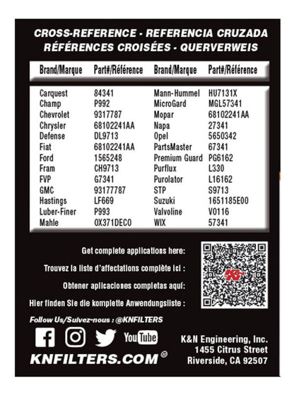 K&N Performance Oil Filter - 14-18 Fiat 500L 1.4L L4 Gas HP-7041