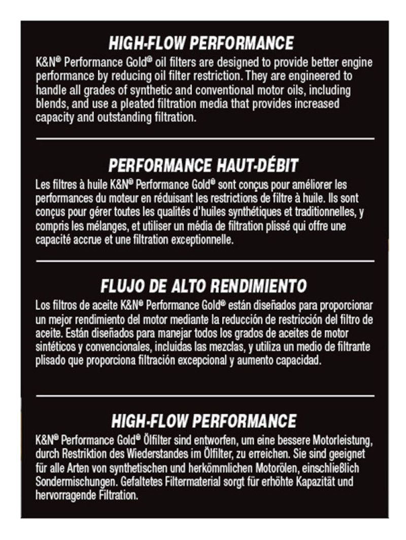 K&N Performance Oil Filter - 14-18 Fiat 500L 1.4L L4 Gas HP-7041
