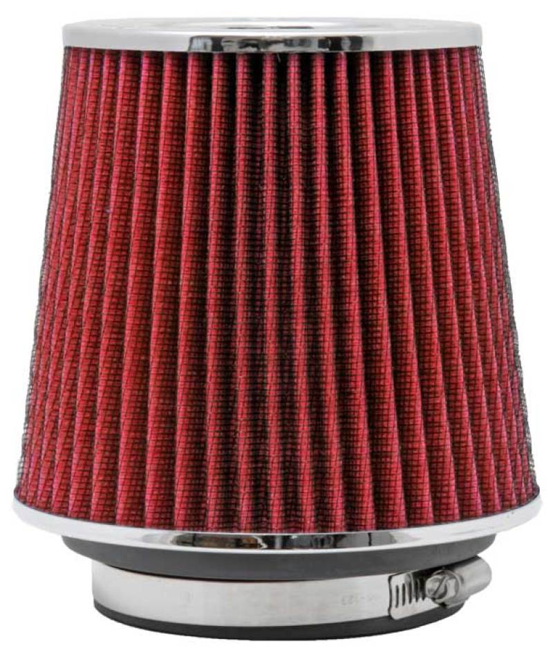 K&N Universal Air Filter Chrome Round Tapered Red - 4in Flange ID x 1.125in Flange Length x 5.5in H RG-1001RD