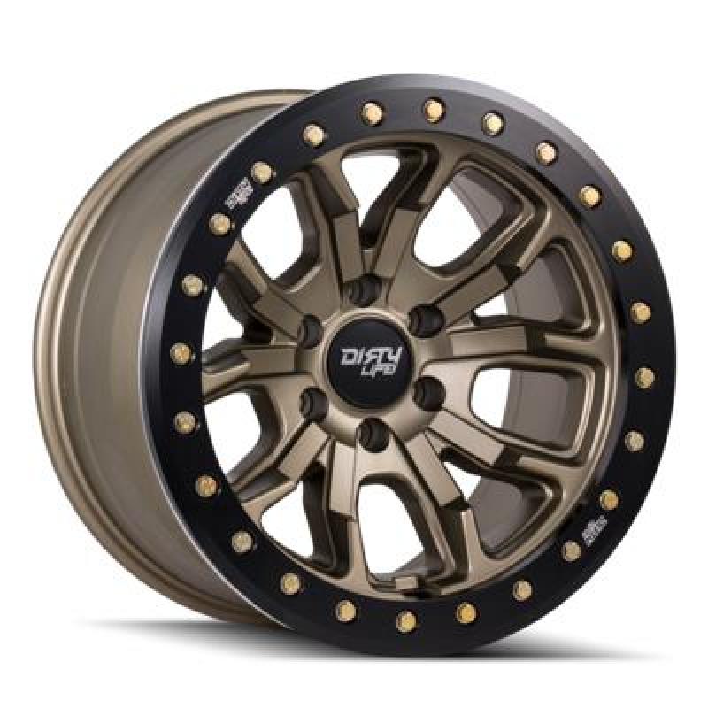 Dirty Life Wheels 9303 DT-1 Dual-Tek Series Satin Gold Wheel with Simulated Beadlock Ring 9303-7973MGD12