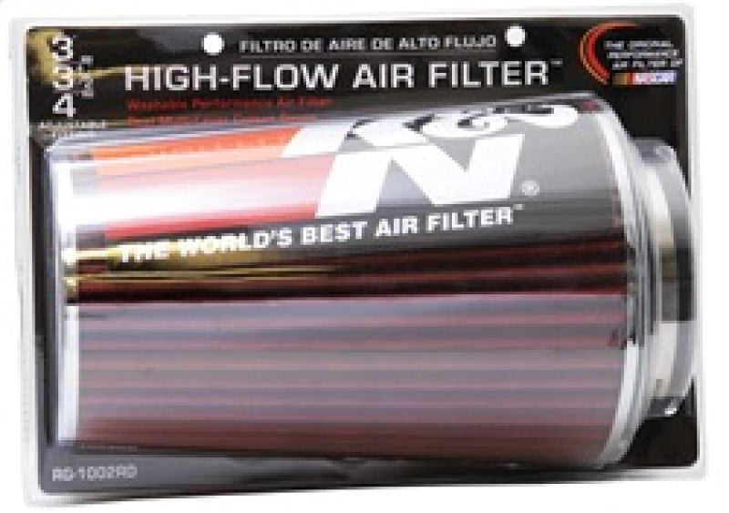 K&N Universal Air Filter Chrome Round Tapered Red - 4in Flange ID x 1.125in Flange Length x 9.5in H RG-1002RD