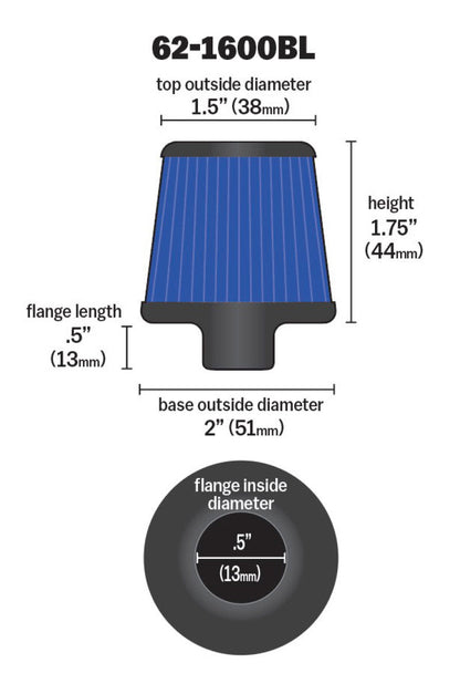 K&N 2in Base OD x .375in Flange ID x 1.75in H Rubber Base Crankcase Vent Filter - Blue 62-1600BL