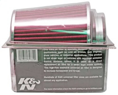 K&N Universal Air Filter Chrome Round Tapered Red - 4in Flange ID x 1.125in Flange Length x 5.5in H RG-1001RD