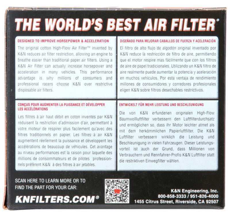 K&N 1-3/4in FLG 4 X 2-7/8in B 3 X 2in T 2-3/4in L Universal Clamp-On Air Filter RC-2450