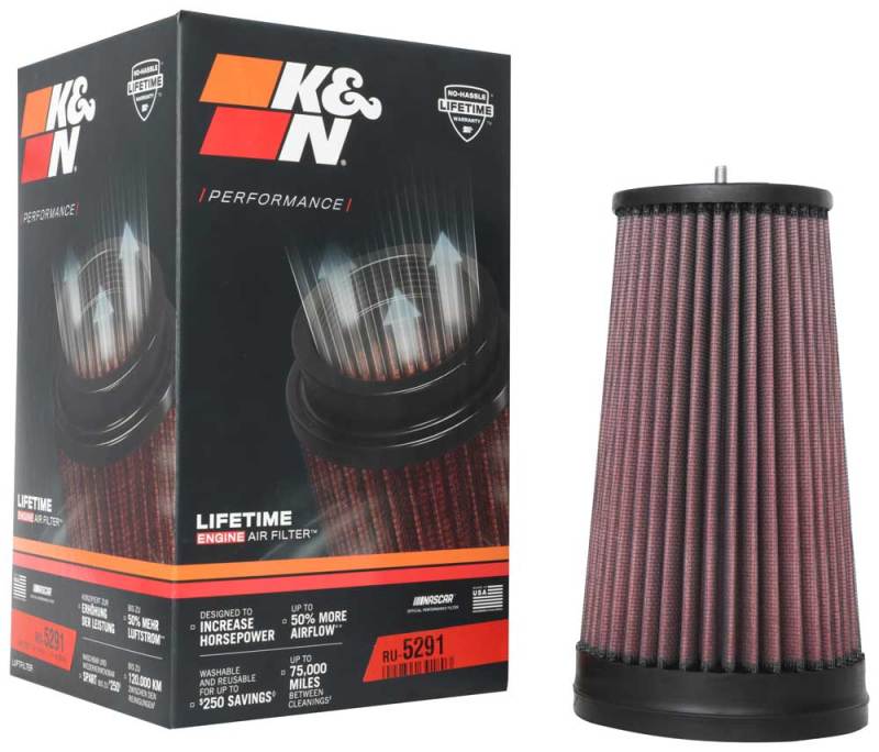 K&N Universal Unique Air Filter 2-3/4in FLG x 4-21/32in Base x 3-1/2in Top x 8-1/4in Height RU-5291