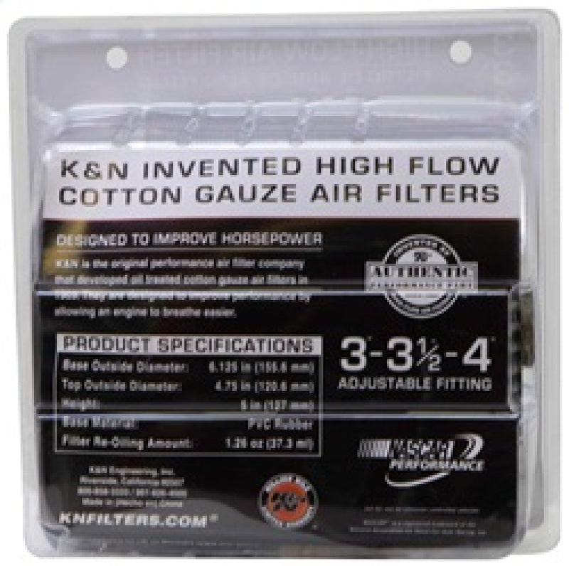 K&N Universal Air Filter Chrome Round Tapered Blue - 4in Flange ID x 1.125in Flange Length x 5.5in H RG-1001BL