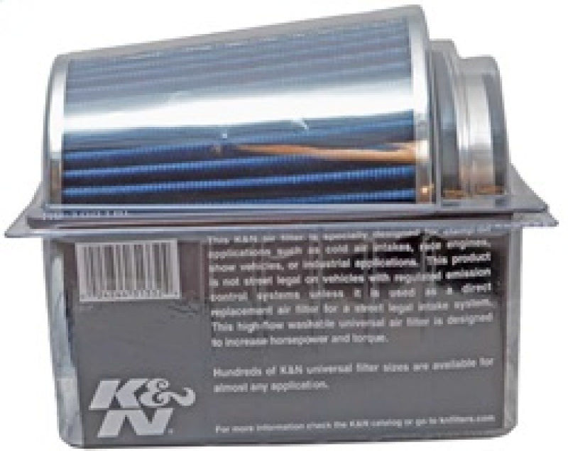 K&N Universal Air Filter Chrome Round Tapered Blue - 4in Flange ID x 1.125in Flange Length x 5.5in H RG-1001BL