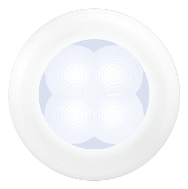 Hella 0500 Series Slim Line White 12V DC Round Soft LED Courtesy Light w/ White Plastic Rim 980500041