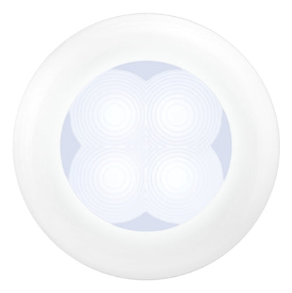 Hella 0500 Series Slim Line White 12V DC Round Soft LED Courtesy Light w/ White Plastic Rim 980500041