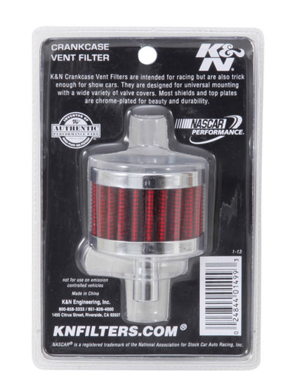 K&N Steel Base Chrome Top Crankcase Vent Filter 1/2in. Vent / 2in. OD / 1-1/2in. Height 62-1015
