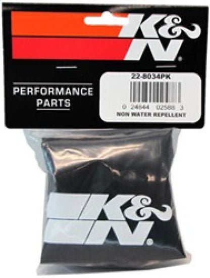 K&N Precharger Air Filter Wrap Black Universal Polyester 12in Height 6in Base Inside Diameter 22-8034PK