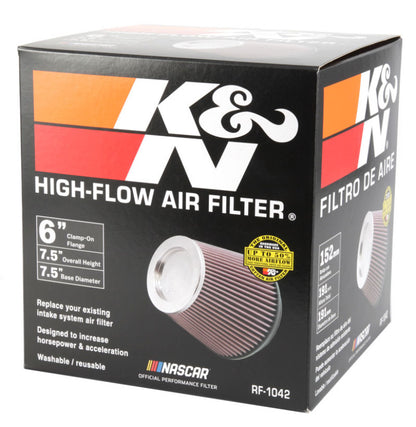 K&N Round Tapered Universal Air Filter 6in Flange ID x 7.5in Base OD x 5in Top OD x 6.5in Height RF-1042