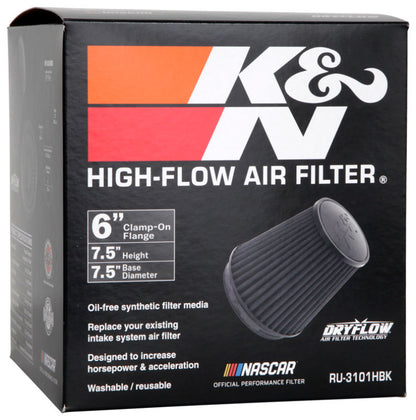 K&N Universal Rubber Filter Round Tapered 6in Flange ID x 7.5in Base OD x 5.25in Top OD x 8in Height RU-3101HBK