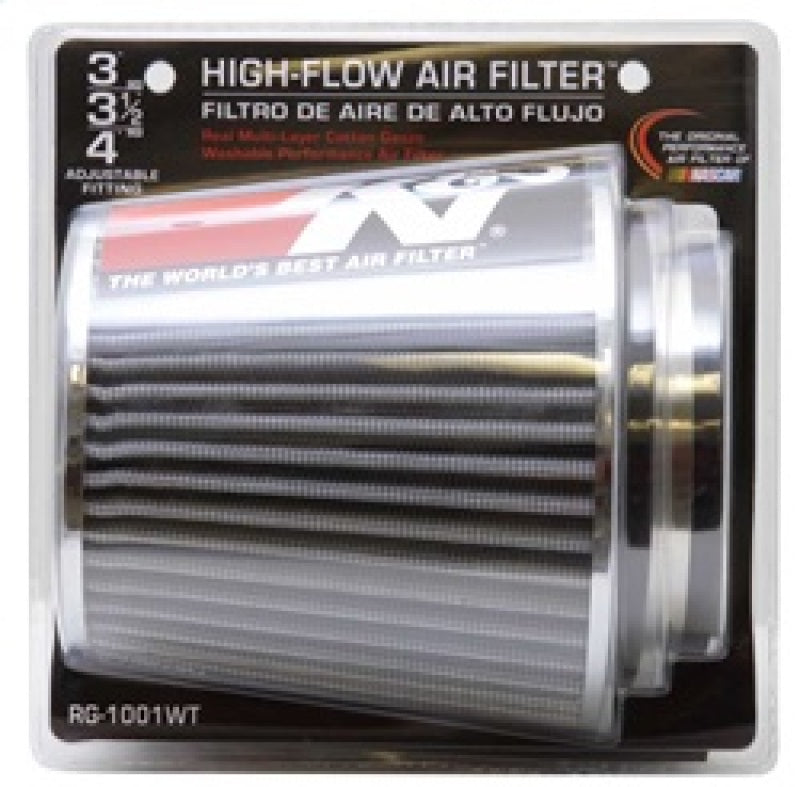 K&N Universal Filter Chrome Round Tapered White - 4in Flange ID x 1.125in Flange Length x 5.5in H RG-1001WT