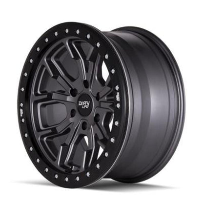 Dirty Life Wheels 9303 DT-1 Dual-Tek Series Satin Graphite Wheel with Simulated Beadlock Ring 9303-7973MGT12