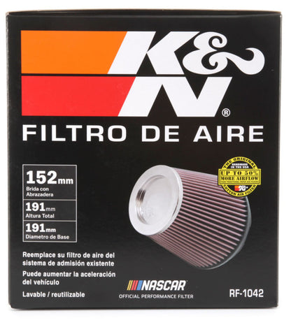 K&N Round Tapered Universal Air Filter 6in Flange ID x 7.5in Base OD x 5in Top OD x 6.5in Height RF-1042