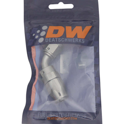 DeatschWerks 6AN Female Flare Swivel 60-Degree Hose End CPE Anodized DW Titanium 6-02-0819