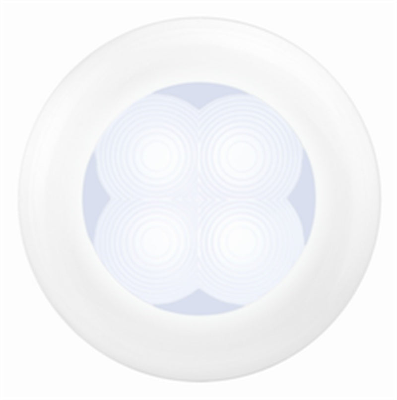 Hella 0500 Series Slim Line White 12V DC Round Soft LED Courtesy Light w/ White Plastic Rim 980500041