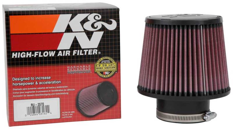 K&N Filter Universal Rubber Filter 3in Flange ID 6in Base OD 5.125in Top OD 5in Height RU-3570