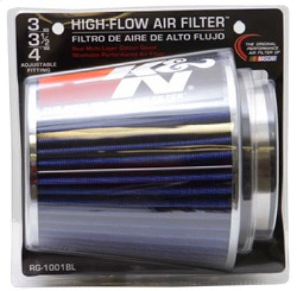 K&N Universal Air Filter Chrome Round Tapered Blue - 4in Flange ID x 1.125in Flange Length x 5.5in H RG-1001BL