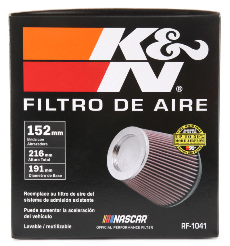 K&N Round Tapered Universal Air Filter 6 inch Flange 7 1/2 inch Base 5 inch Top 7 1/2 inch Height RF-1041