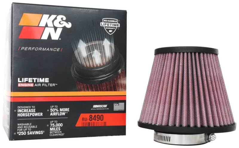 K&N Universal Clamp-On Air Filter 2-3/8in. FLG / 5-3/16in. B / 3-1/2in. T X 4-11/32in. H RU-8490