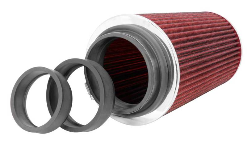 K&N Universal Air Filter Chrome Round Tapered Red - 4in Flange ID x 1.125in Flange Length x 9.5in H RG-1002RD