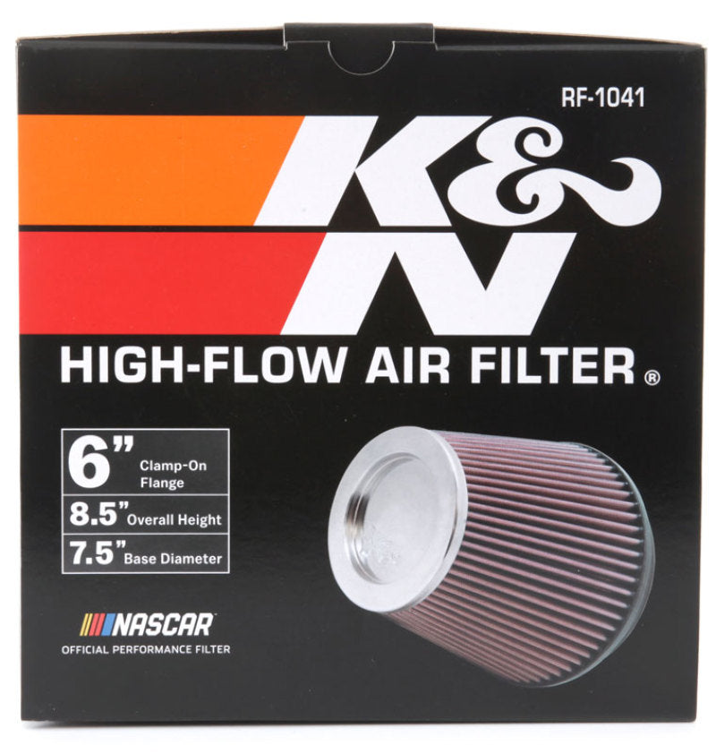 K&N Round Tapered Universal Air Filter 6 inch Flange 7 1/2 inch Base 5 inch Top 7 1/2 inch Height RF-1041