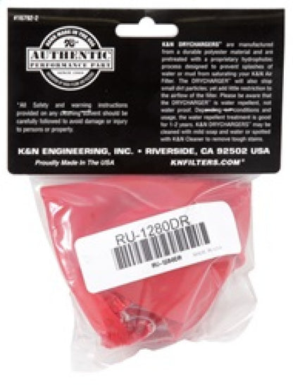 K&N Drycharger Air Filter Wrap - Round Straight - Red Closed Top 3in Inside Dia x 4in Height RU-1280DR