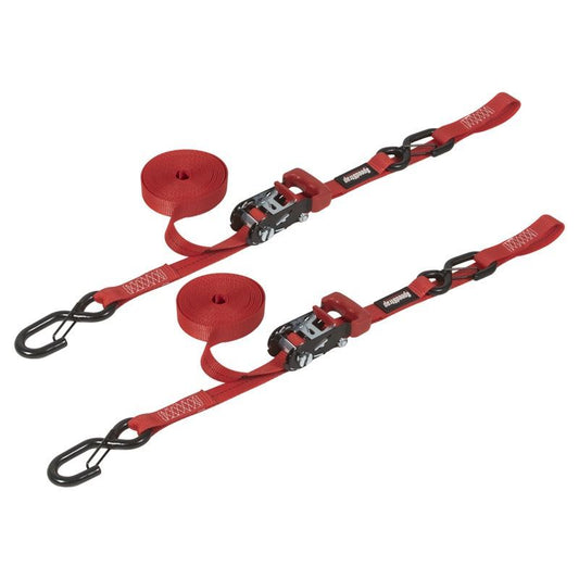 SpeedStrap 1In x 15Ft Ratchet Tie Down w/ Snap FtSFt Hooks Soft Tie (2 Pack) - Red 11803-2