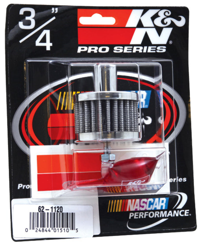 K&N Steel Base Chrome Top Crankcase Vent Filter 3/4in OD Vent / 2in OD / 1-1/2in H Stud Mount 62-1120