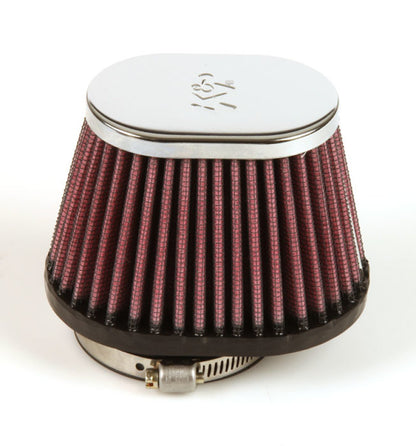 K&N Uni Chrome Oval Tapered Filter 2.125in FlgID x 4inB OL x 3inB OW x 3inT OL x 2inT OW x 2.75in H RC-0981