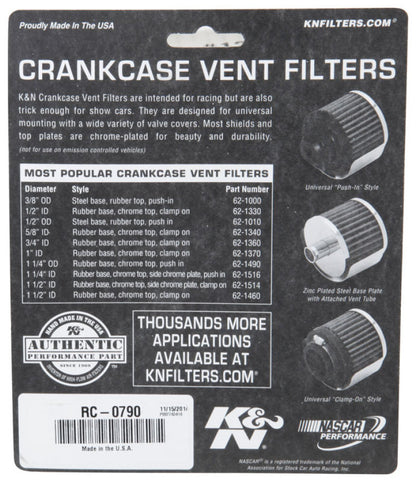 K&N Universal Chrome Filter 1 3/8 inch FLG / 2 1/2 inch Base / 2 inch Top / 2 1/4 inch Height RC-0790