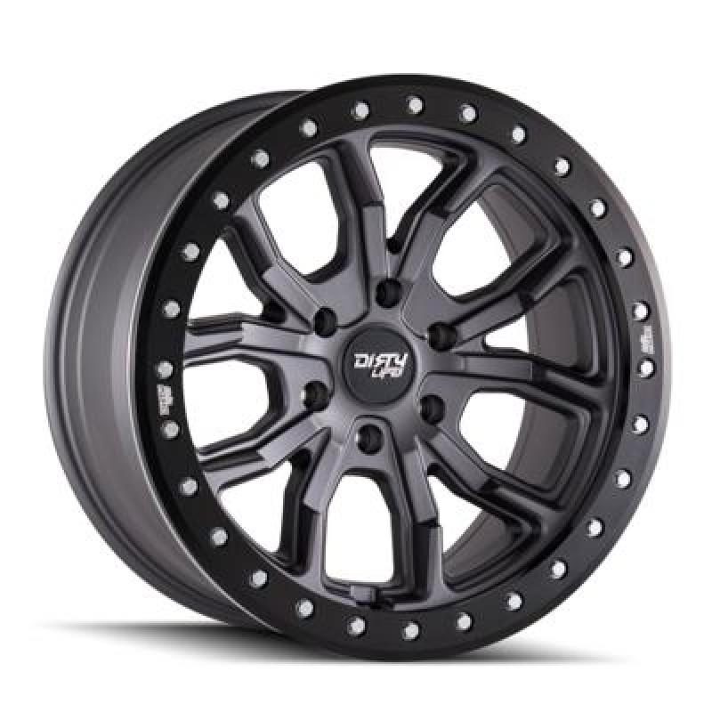 Dirty Life Wheels 9303 DT-1 Dual-Tek Series Satin Graphite Wheel with Simulated Beadlock Ring 9303-7973MGT12