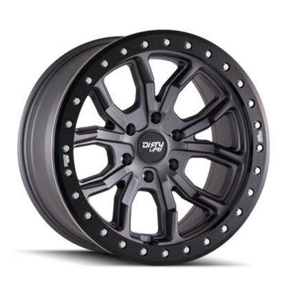 Dirty Life Wheels 9303 DT-1 Dual-Tek Series Satin Graphite Wheel with Simulated Beadlock Ring 9303-7973MGT12