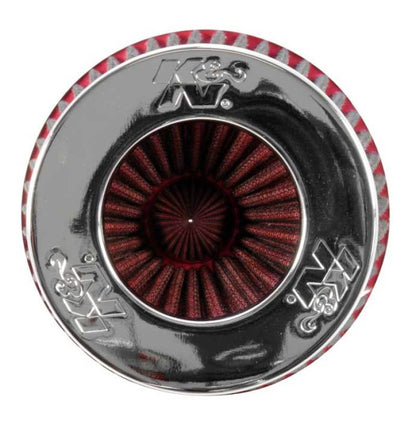 K&N Universal Air Filter Chrome Round Tapered Red - 4in Flange ID x 1.125in Flange Length x 9.5in H RG-1002RD