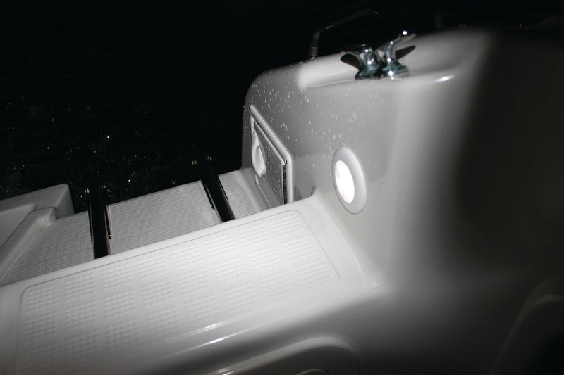 Hella 0500 Series Slim Line White 12V DC Round Soft LED Courtesy Light w/ White Plastic Rim 980500041