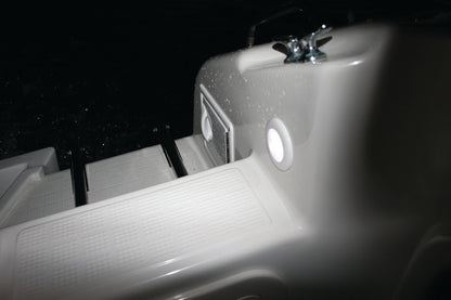 Hella 0500 Series Slim Line White 12V DC Round Soft LED Courtesy Light w/ White Plastic Rim 980500041
