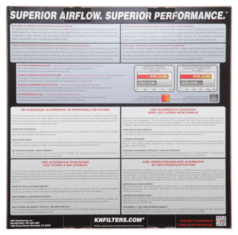K&N Replacement Air Filter CHRYSLER,DODGE,PLY. 1963-78 E-1540
