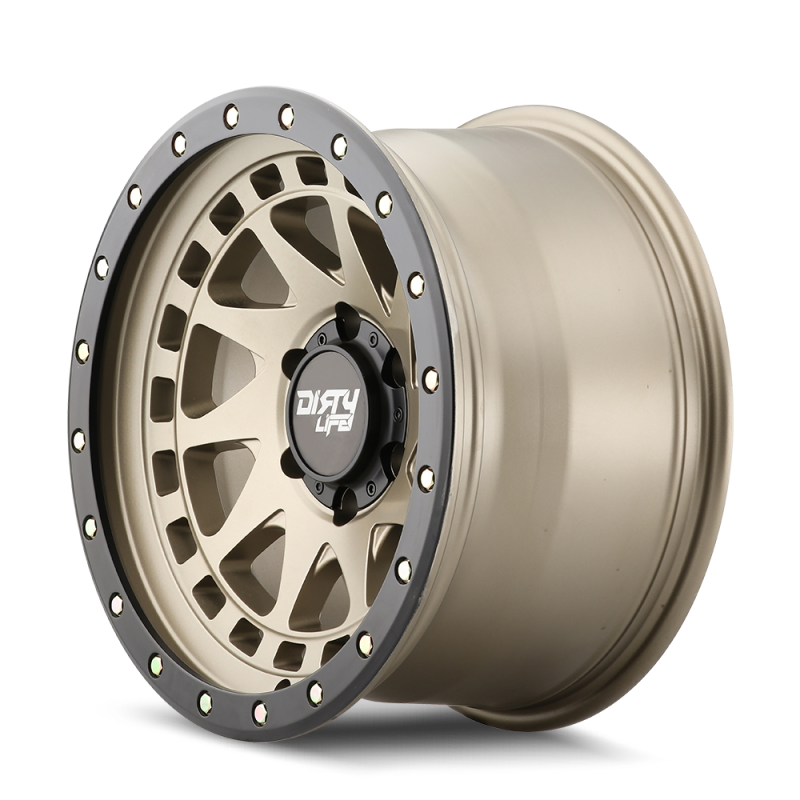 Dirty Life 9311 Enigma Pro 17x9/5x127 BP/-38mm Offset/71.5mm Hub Satin Gold Wheel - Beadlock 9311-7973MGD38