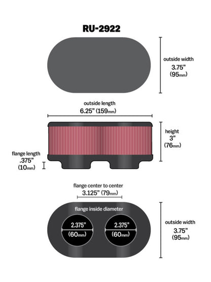 K&N Filter Universal Filter 2 3/4 inch Dual Flange GSXR Oval (2/Box) RU-2922