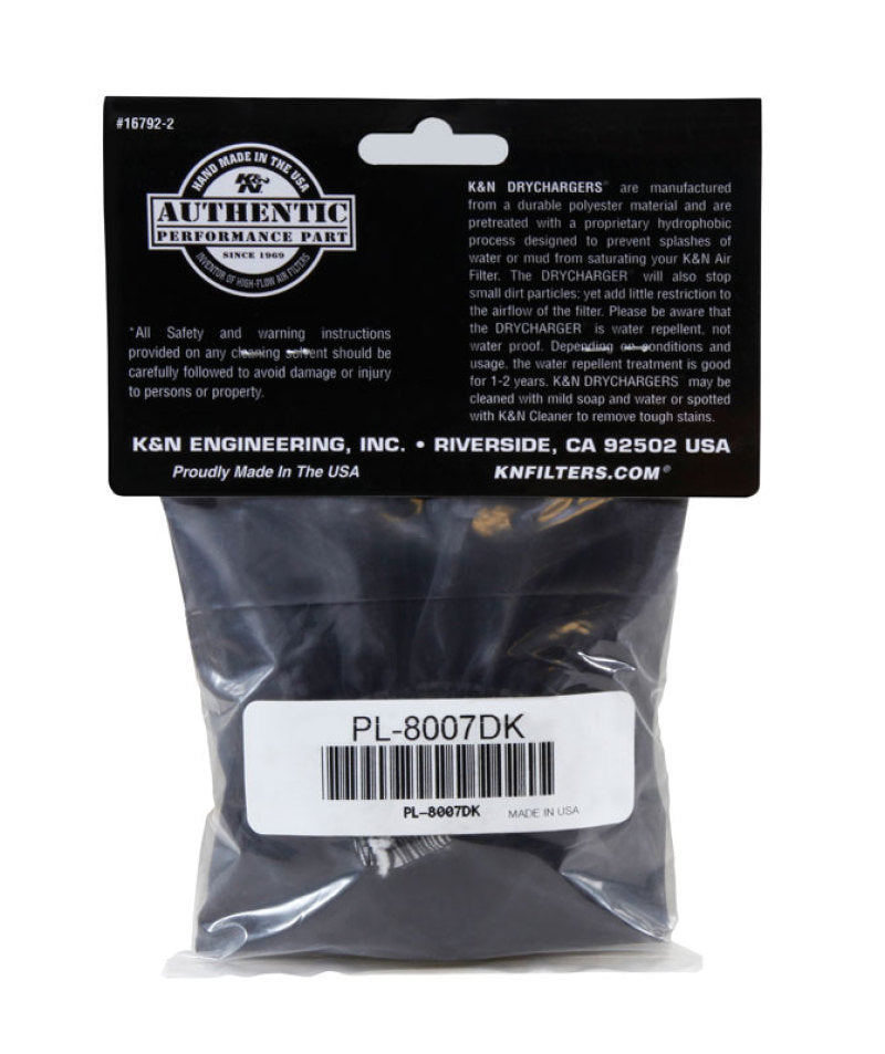 K&N Air Filter Wrap Drycharger - Round Straight - Black for Polaris Ranger PL-8007DK